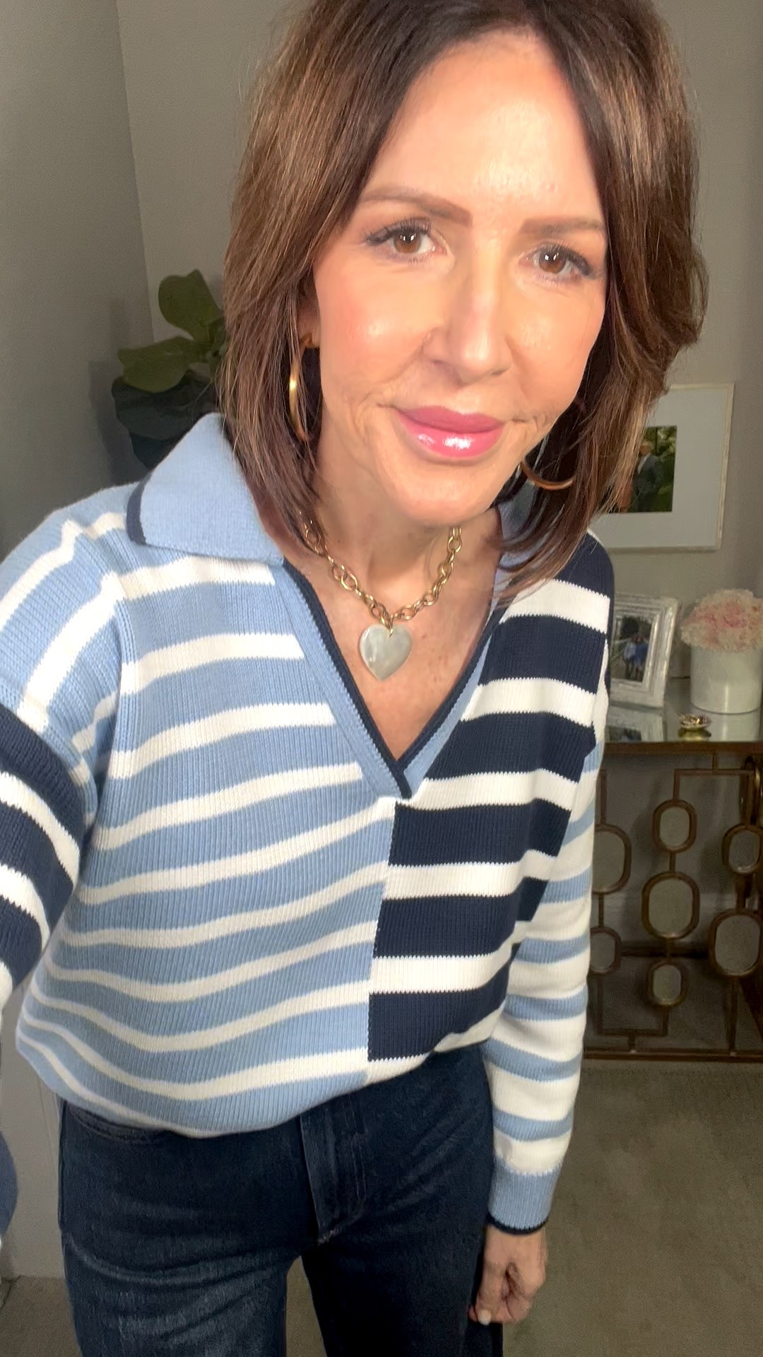 blue striped polo sweater, over 50 outfits, spring outfit 

#LTKSeasonal #LTKgrwm #LTKOver40