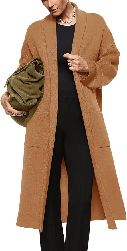 Womens Long Sleeve Cardigan Sweaters Oversized Open Front Maxi Coat | Trendy Casual,Lapel,Knitted... | Amazon (US)