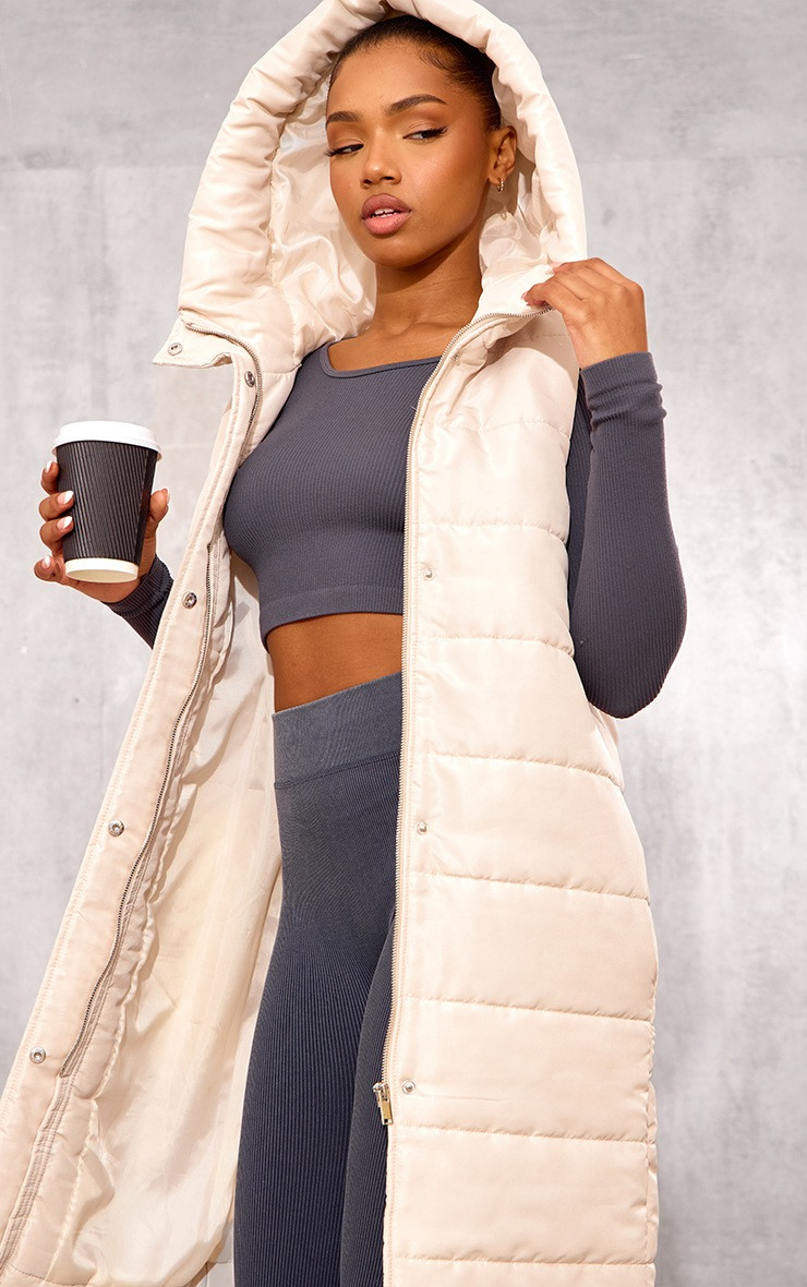 Stone Longline Puffer Vest | PrettyLittleThing CAN
