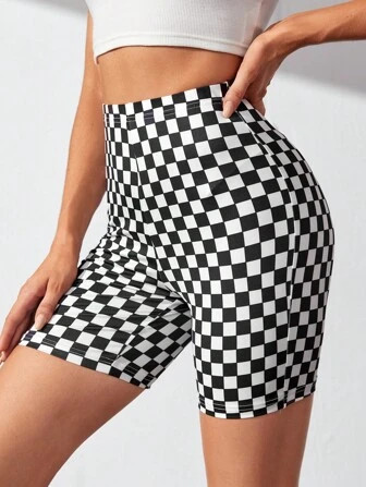 SHEIN Tall Checkerboard Print Biker Shorts | SHEIN