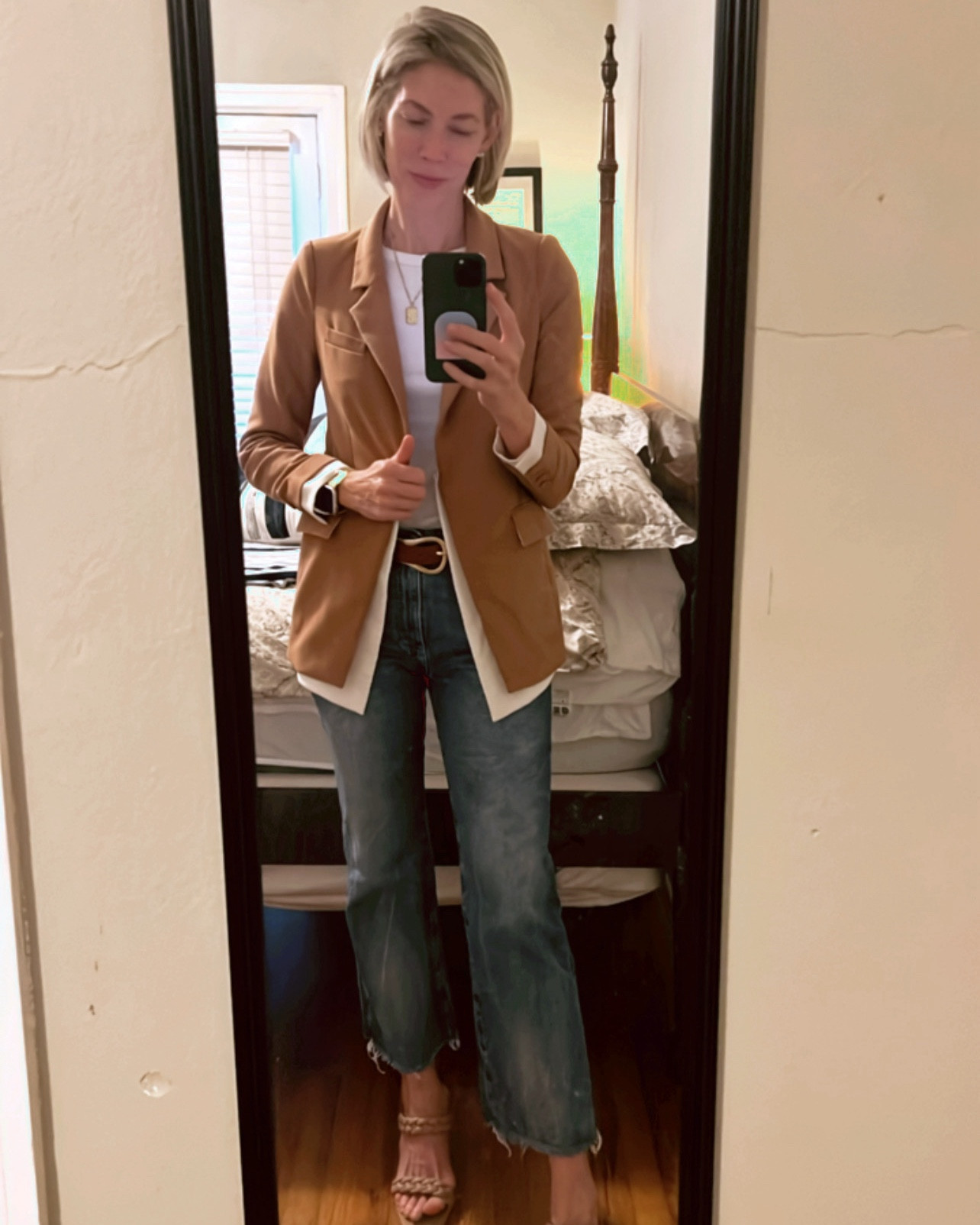 #nsale picks for denim and blazers. All items available now. TTS. 

Wearing XS in blazer. 
Large tank 
29 in denim 

Jewelry is target and Walmart. 

Blazer is the Kelly Blazer from Favorite Daughter. Multiple colors available. I have this color and black because it’s that good. 

Shoes are dolce vita  #LTKxNSale 

#LTKOver40 #LTKWorkwear