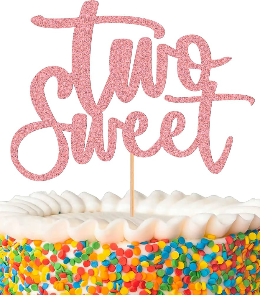 Two Sweet Cake Topper - Glitter Pink 2nd Birthday Cake Decorations, Second Anniversary Cake Pick ... | Amazon (US)