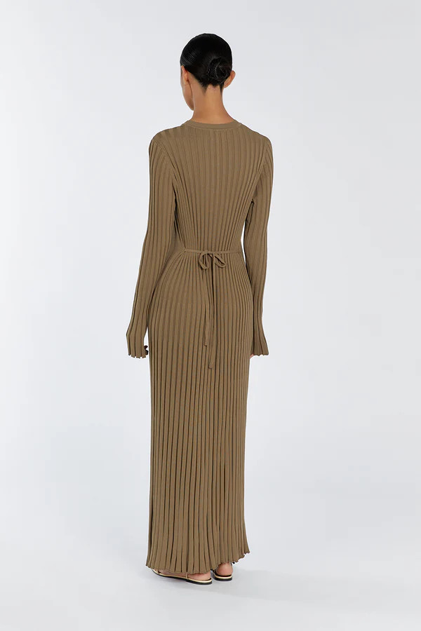 ADA KHAKI LONG SLEEVE MIDI DRESS | DISSH