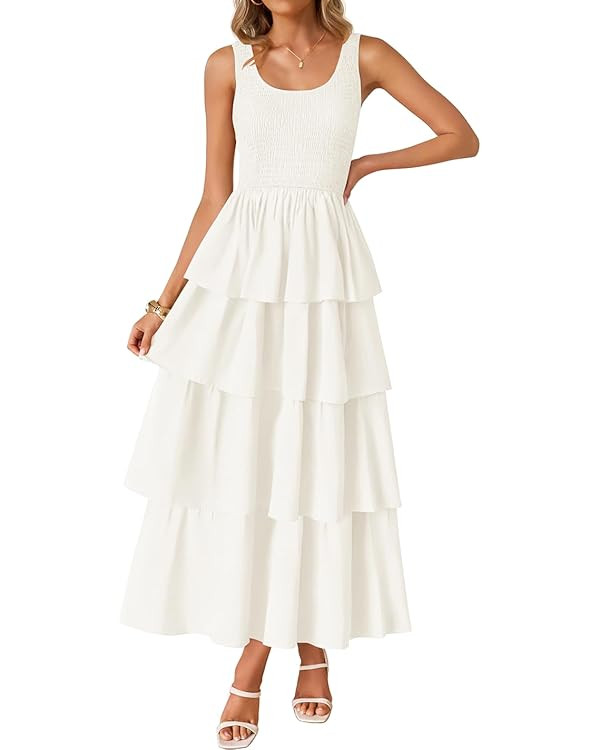 ZESICA Women's 2025 Summer Boho Sleeveless Midi Dress Scoop Neck Ruffle Tiered Layered Swing Long... | Amazon (US)