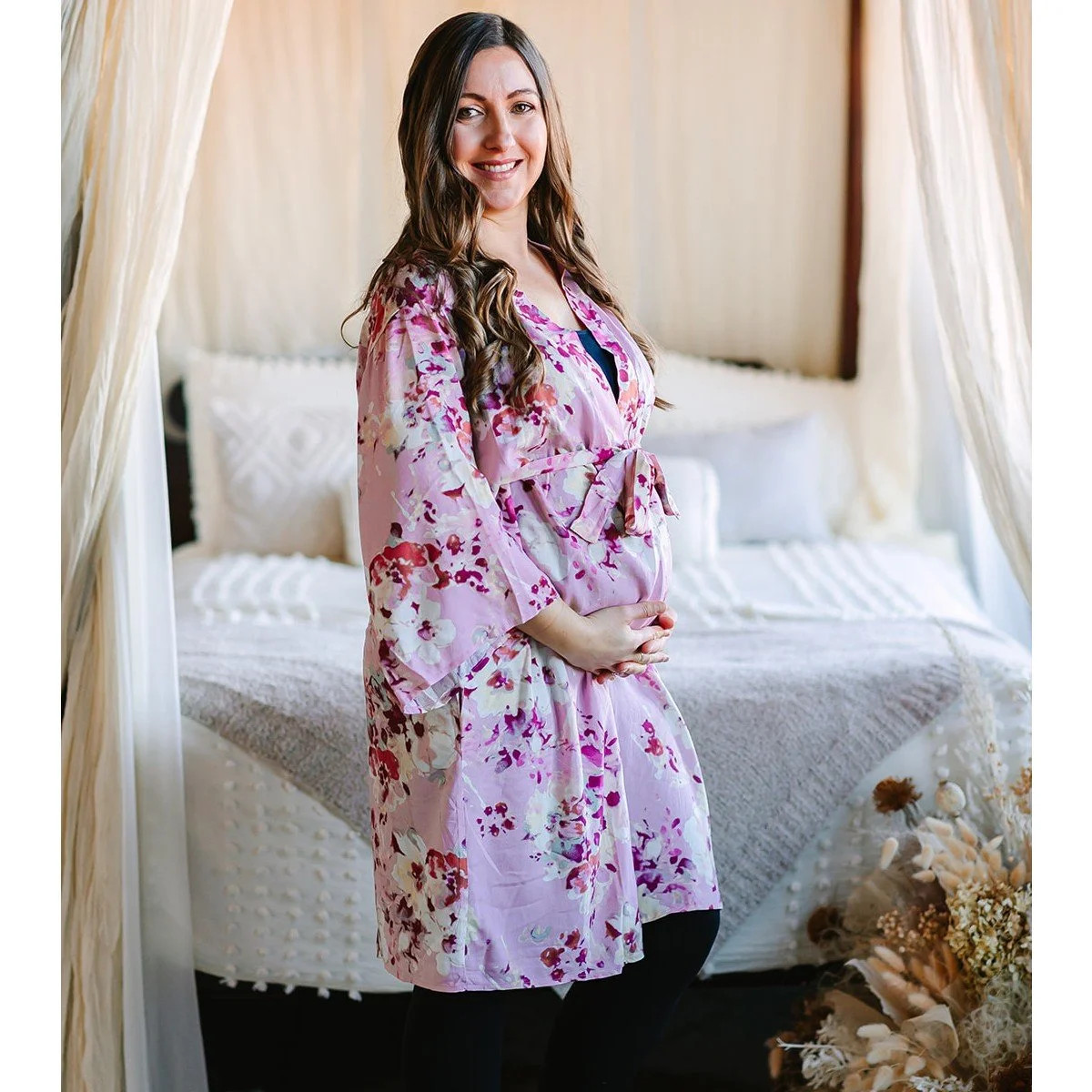 Nurtured 9 Maternity Robe -- Pink Floral (Spring Summer Limited Edition) — NURTURED 9 | NURTURED 9