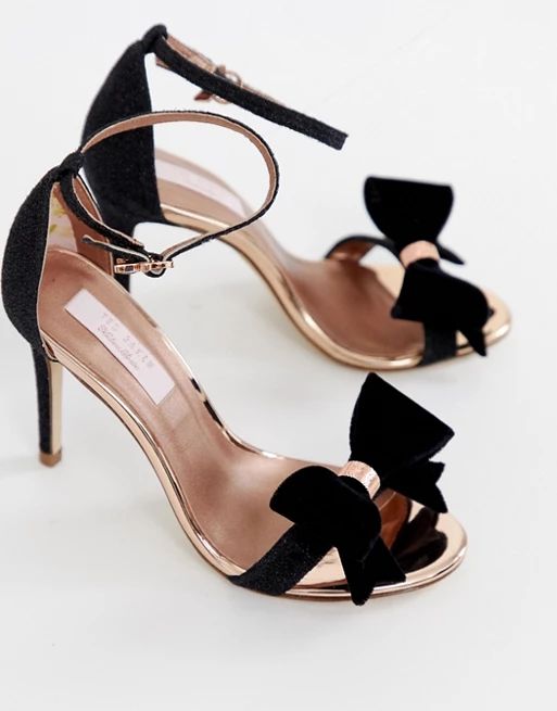 Ted Baker black sparkling bow detail barely there heeled sandals | ASOS US
