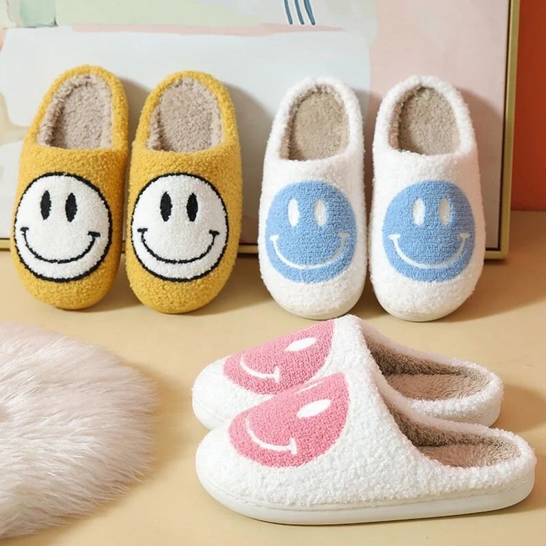 Happy Face Indoor Slippers Gift Slippers Womens Slippers | Etsy | Etsy (US)
