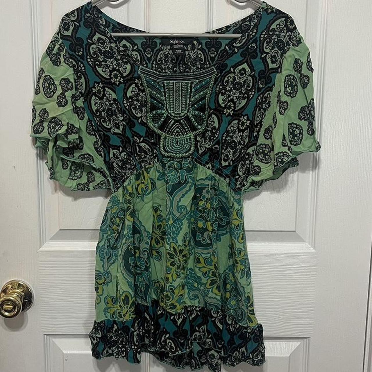 Style & Co Women's Blouse - Green/Multi - S | Depop US