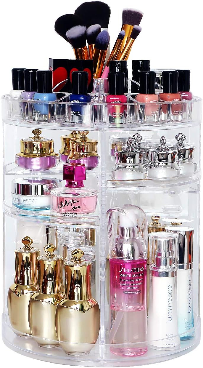 COOLBEAR Makeup Organizer,360 Degree Rotating Adjustable Acrylic Cosmetic Storage Display Case wi... | Amazon (US)