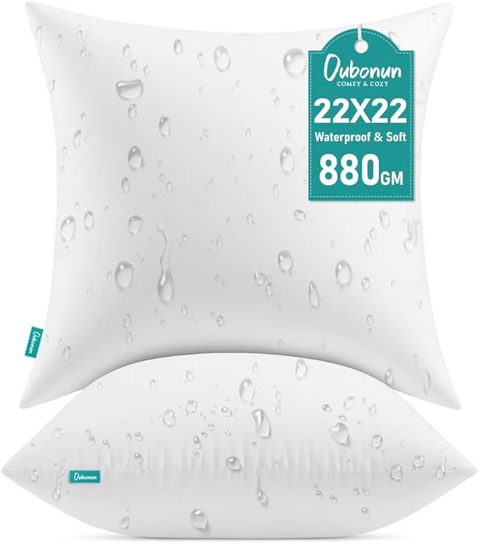 Oubonun 22x22 Waterproof Outdoor Pillow Inserts – Set of 2 Firm & Fluffy, Water Resistant Throw... | Amazon (US)