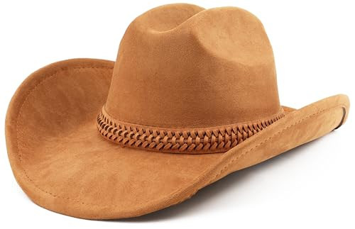 BESOOGII Wide Brim Felt Cowboy Hat for Women Men Western Cowgirl Hats (M, Brown) | Amazon (US)