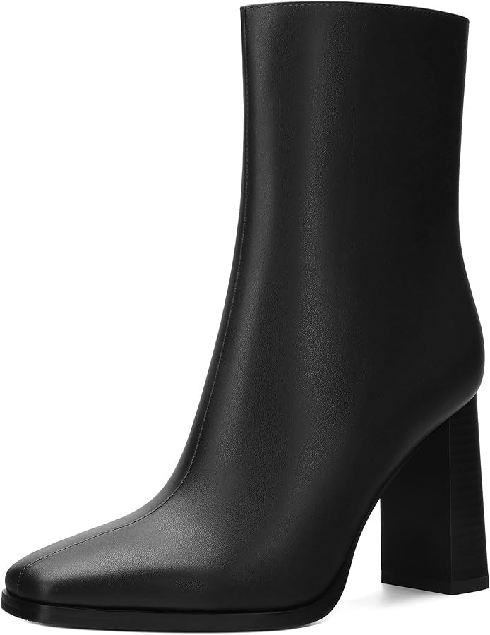 Womens Ankle Boots, Square Toe High Heel Short Boots for Women, Fashion Chunky Heel Booties with ... | Amazon (US)