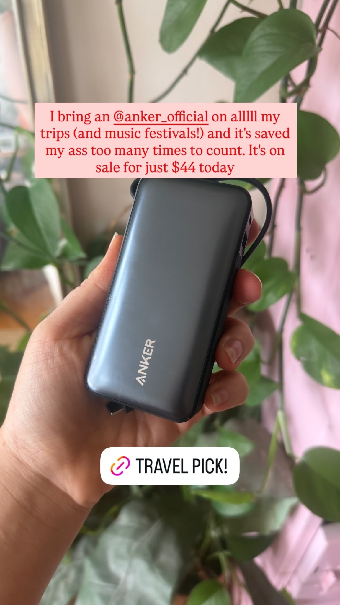 I bring an @anker_official on alllll my trips (and music festivals!) and it's saved my ass too many times to count. It's on sale for just $44 today