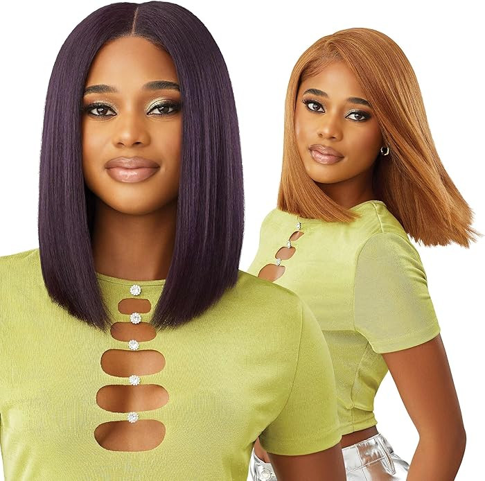 Outre 6X5 Pre-Cut Lace Closure Wig - Human Hair Blend - Yaki Straight Bob 14" (OFF BLACK 1B) | Amazon (US)