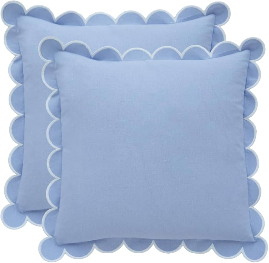 Blue Scalloped Pillow Cover - Set of 2-18 x 18 Inch - Scallop Pillow - Scalloped Pillows - Scallo... | Amazon (US)