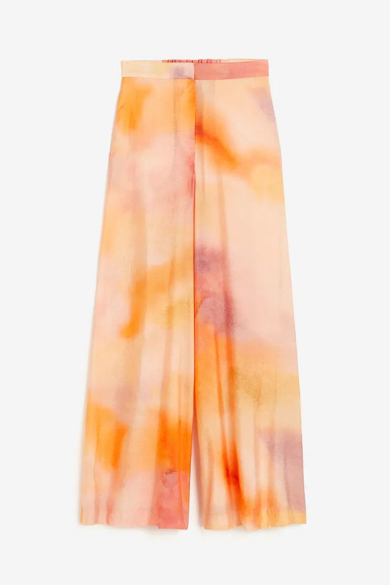 Wide-leg Pants - Peach pink/patterned - Ladies | H&M US | H&M (US + CA)