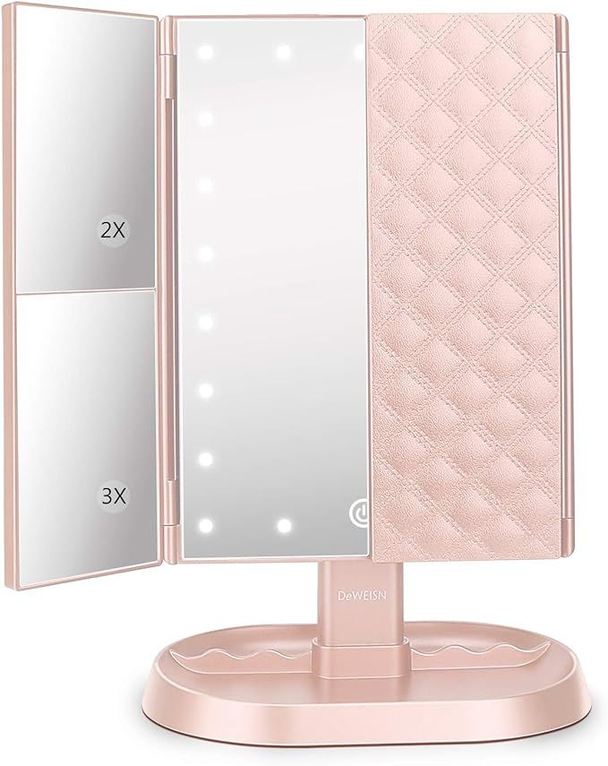 deweisn Trifold Lighted Vanity Makeup Mirror with 21 LED Lights,1x/2x/3x Magnification and Touch ... | Amazon (US)