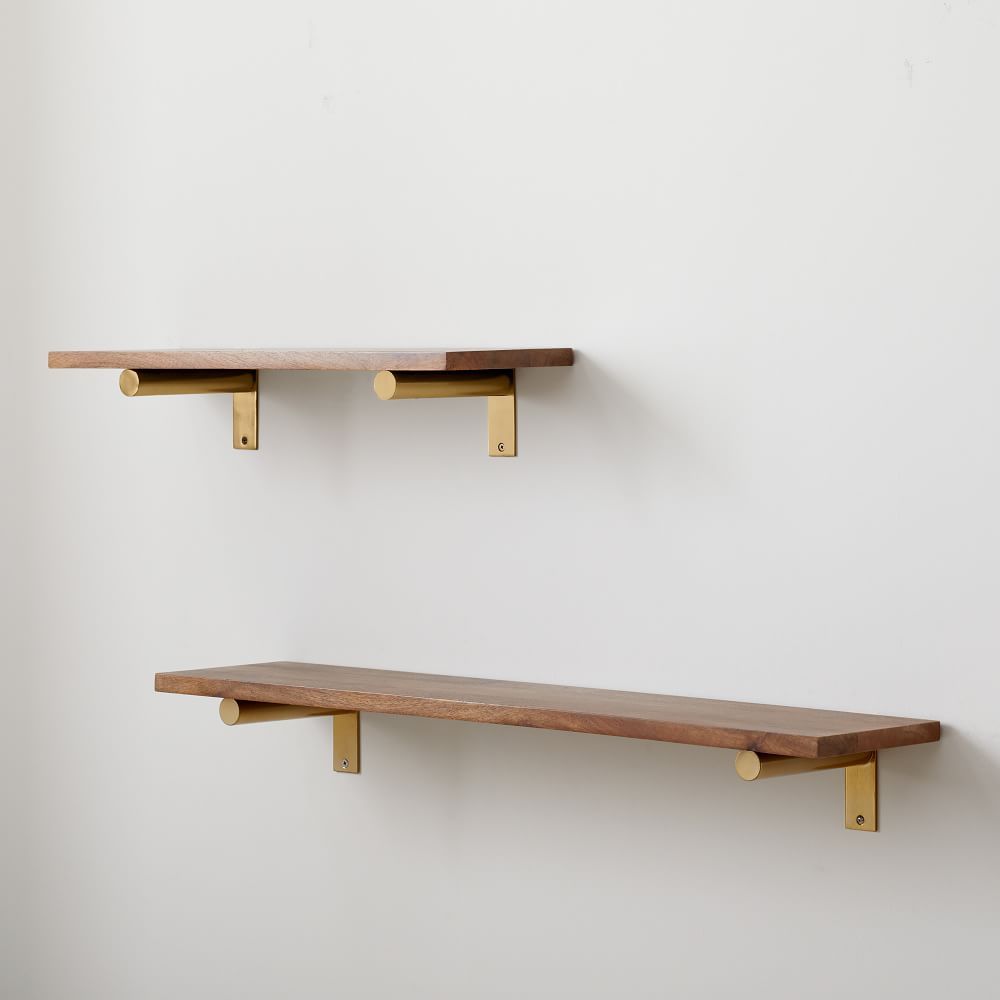 Linear Cool Walnut Wood Shelves with Jordan Brackets | West Elm (US)