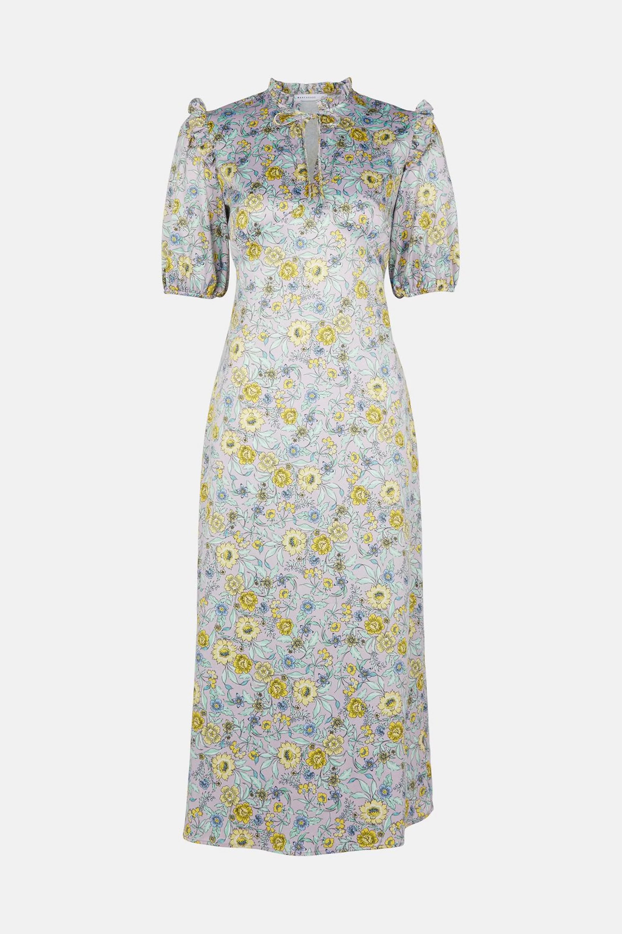 Midi Dress In Floral With Frill Hem | Warehouse UK & IE