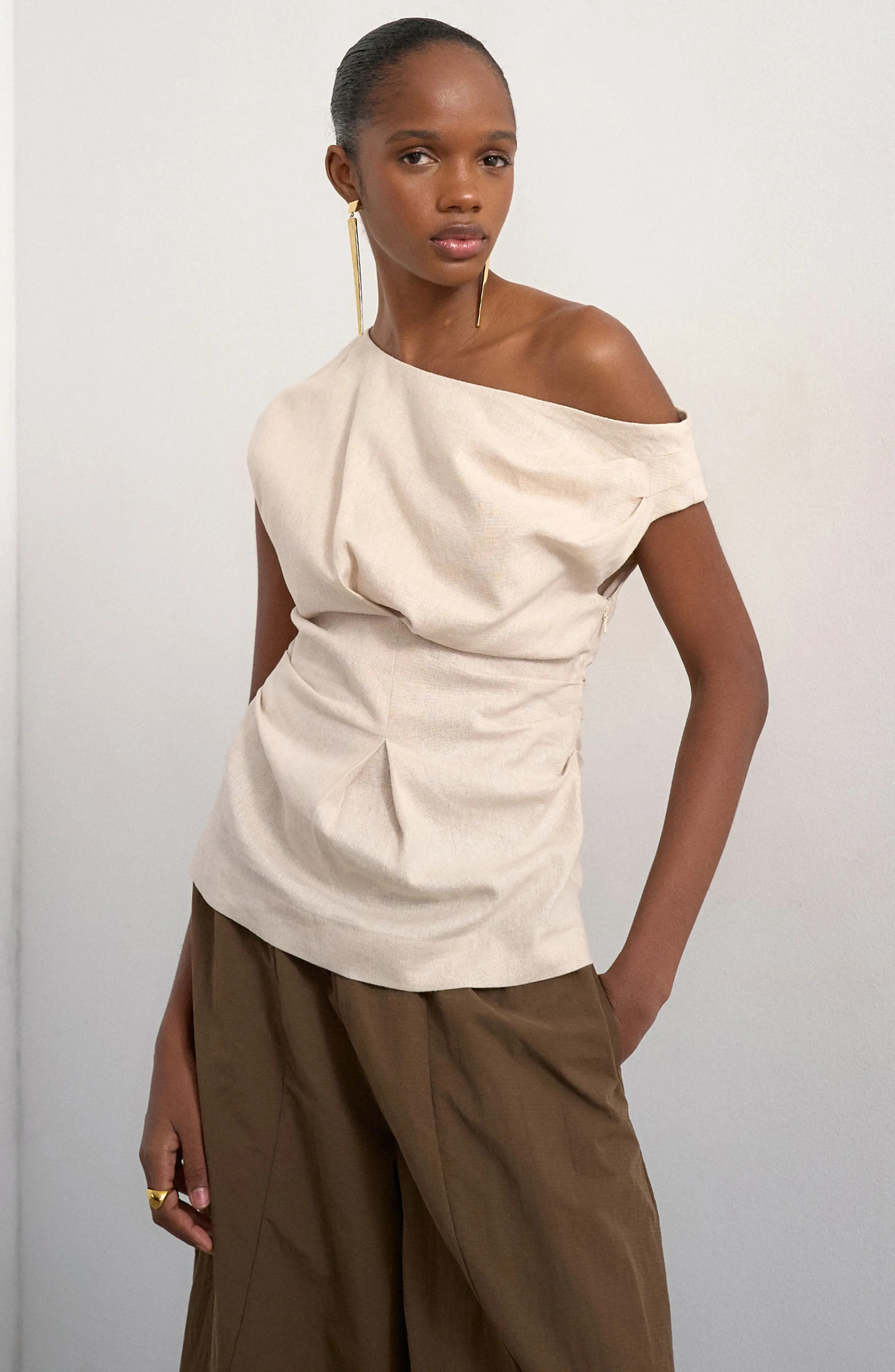 Topshop Cinched Waist Linen Blend Top (Women) | Nordstrom | Nordstrom