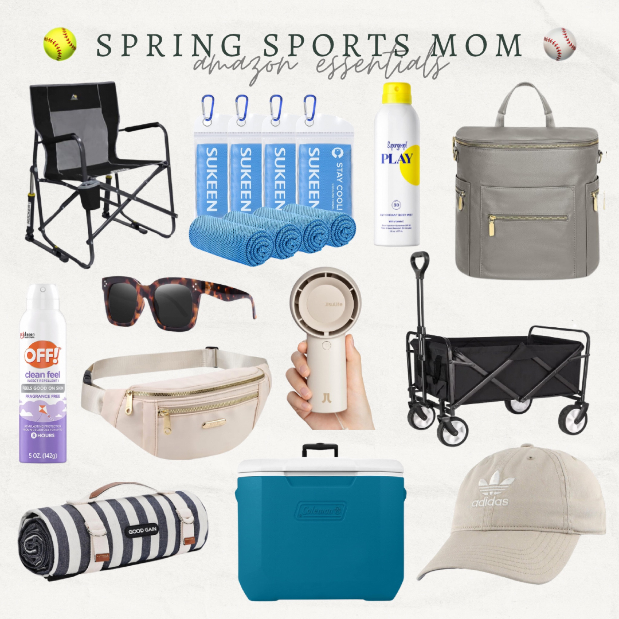 Spring sports mom Amazon essentials! 

Grass towel | cooler | portable fan | wagon | womens hat | outdoor chair | sunglasses | mosquito spray | Fanny pack | sunscreen | cooling towel | 

#LTKsalealert #LTKfamily #LTKActive