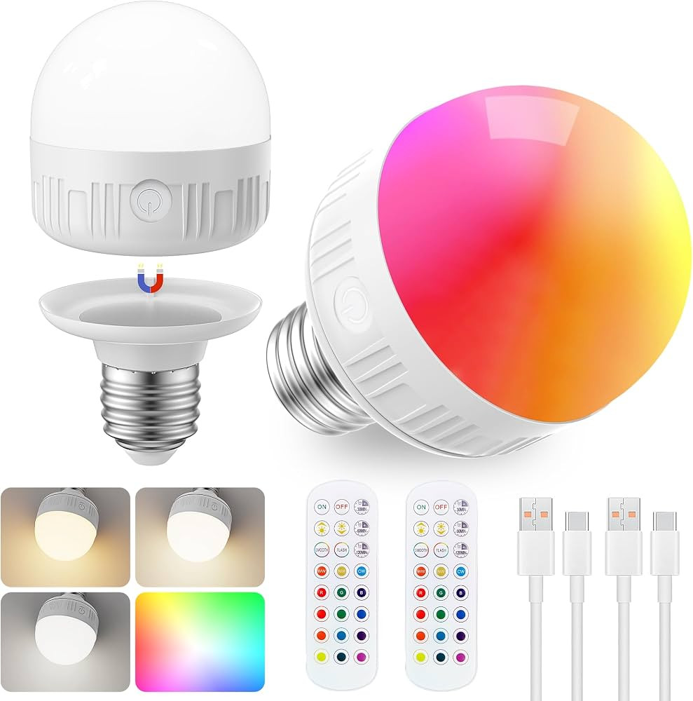 SCOPOW Rechargeable Light Bulb with Remote - 8W 600LM E26 Dimmable Rechargeable Light Bulbs Contr... | Amazon (US)