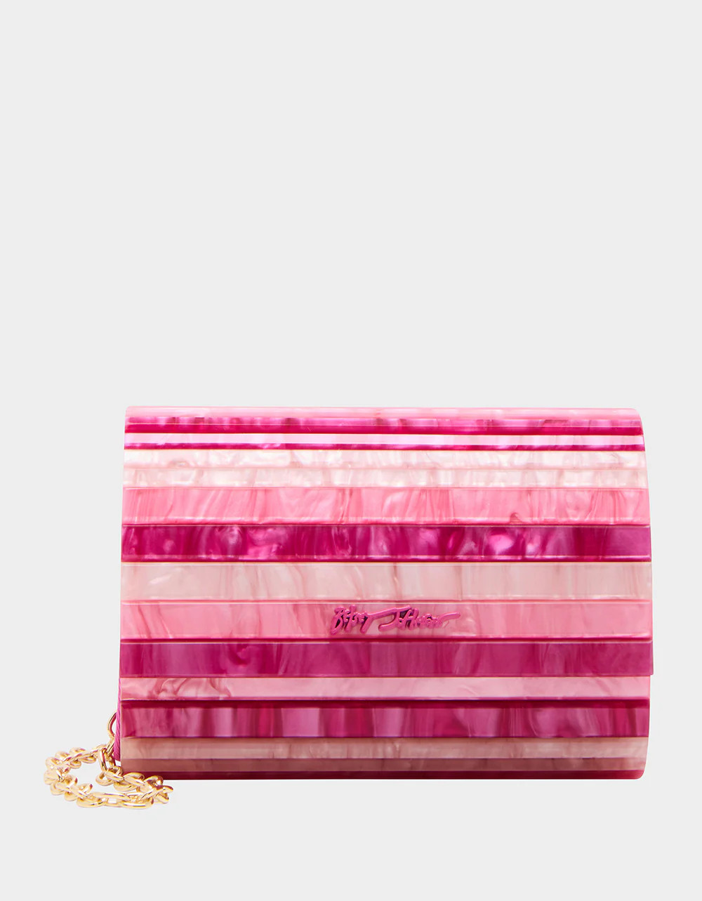 STRIP STRIP HOORAY MICRO CLUTCH PINK | Women's Crossbody Clutch Handbag | Betsey Johnson