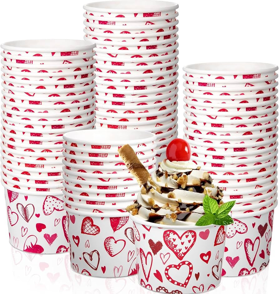 Shellwei 50 Pack 9 oz Valentine's Day Ice Cream Cups Bulk Red Heart Disposable Dessert Treat Bowl... | Amazon (US)