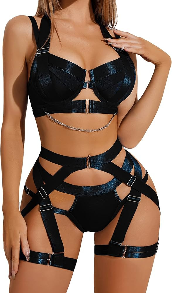 Avidlove Conjunto de lencería sexy para mujer, lencería sexy con tirantes, con aros, brasier pu... | Amazon (US)
