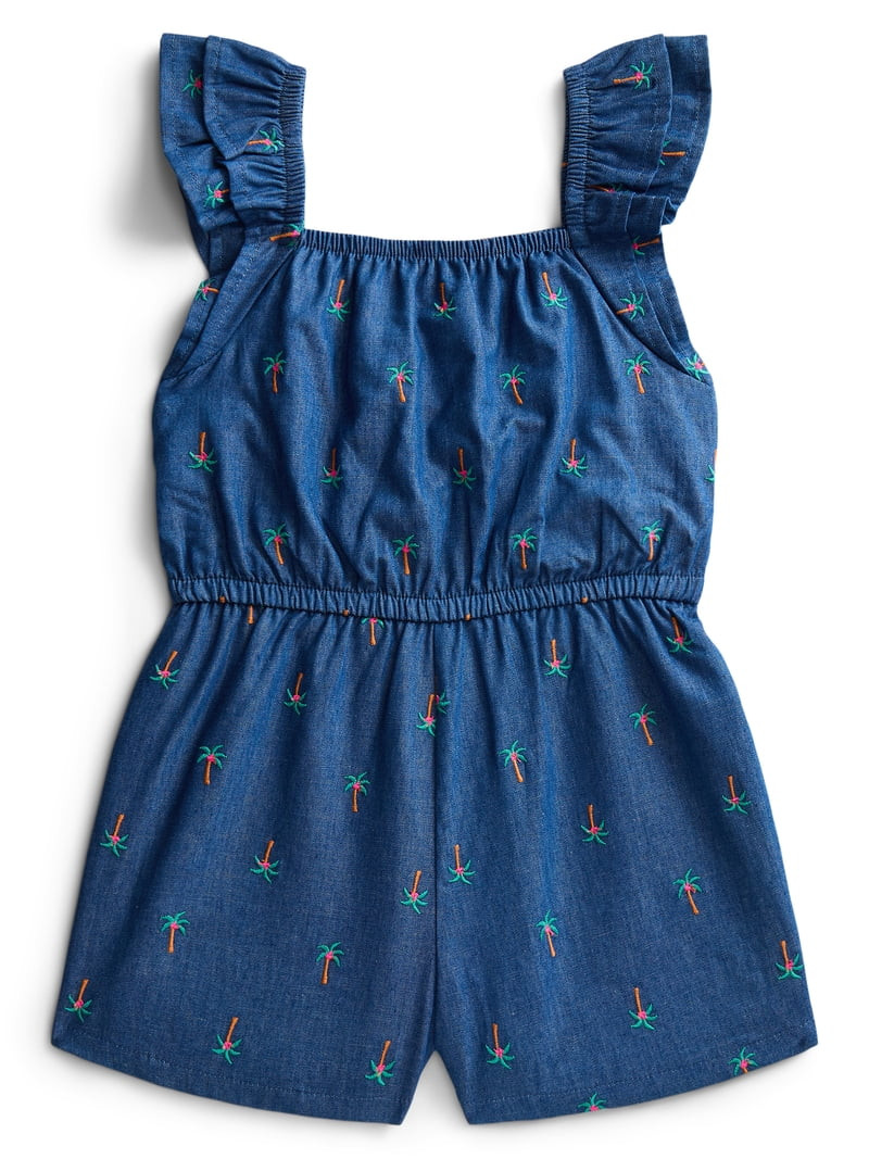 Wonder Nation Toddler Girls Allover Print Cotton Romper with Ruffle Sleeves, Sizes 12M-5T | Walmart (US)