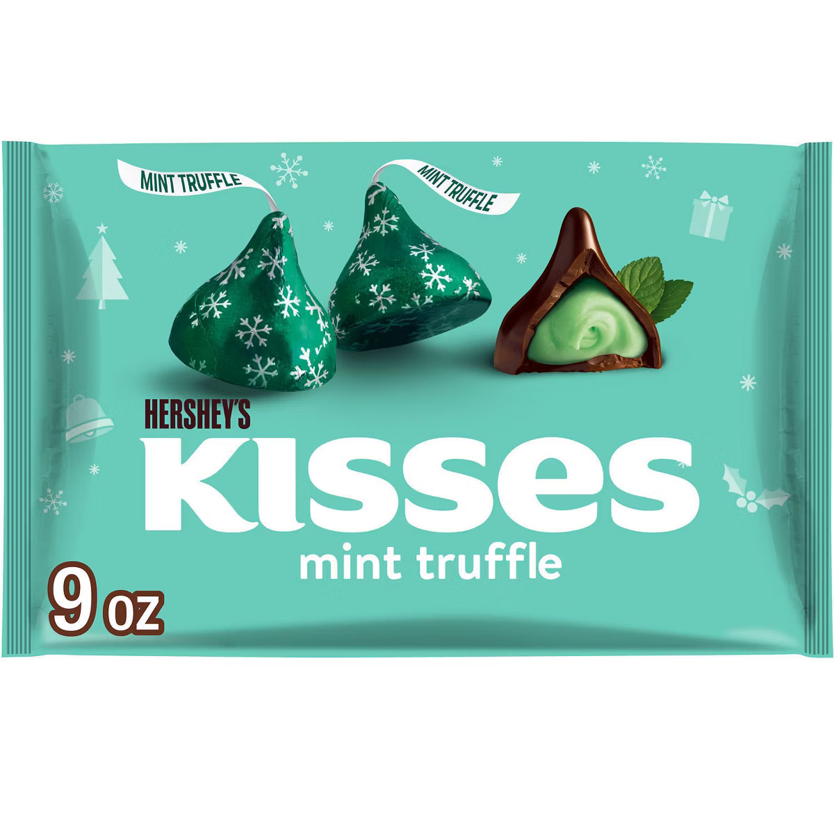 HERSHEY'S Kisses Christmas Mint Truffle Flavored Dark Chocolate Candy - 9oz | Target