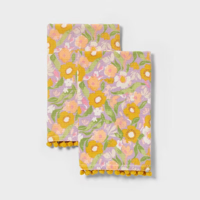 2pk Easter Floral Yellow Pom Hand Towel Purple - Threshold™ | Target