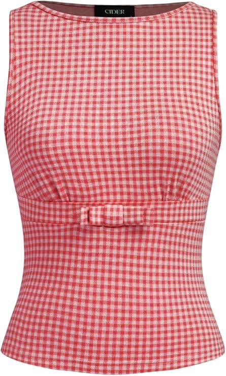 CIDER Gingham Tops for Women Plaid Going Out Tops Sleeveless Cute Tank Bow Summer Shirt | Amazon (US)