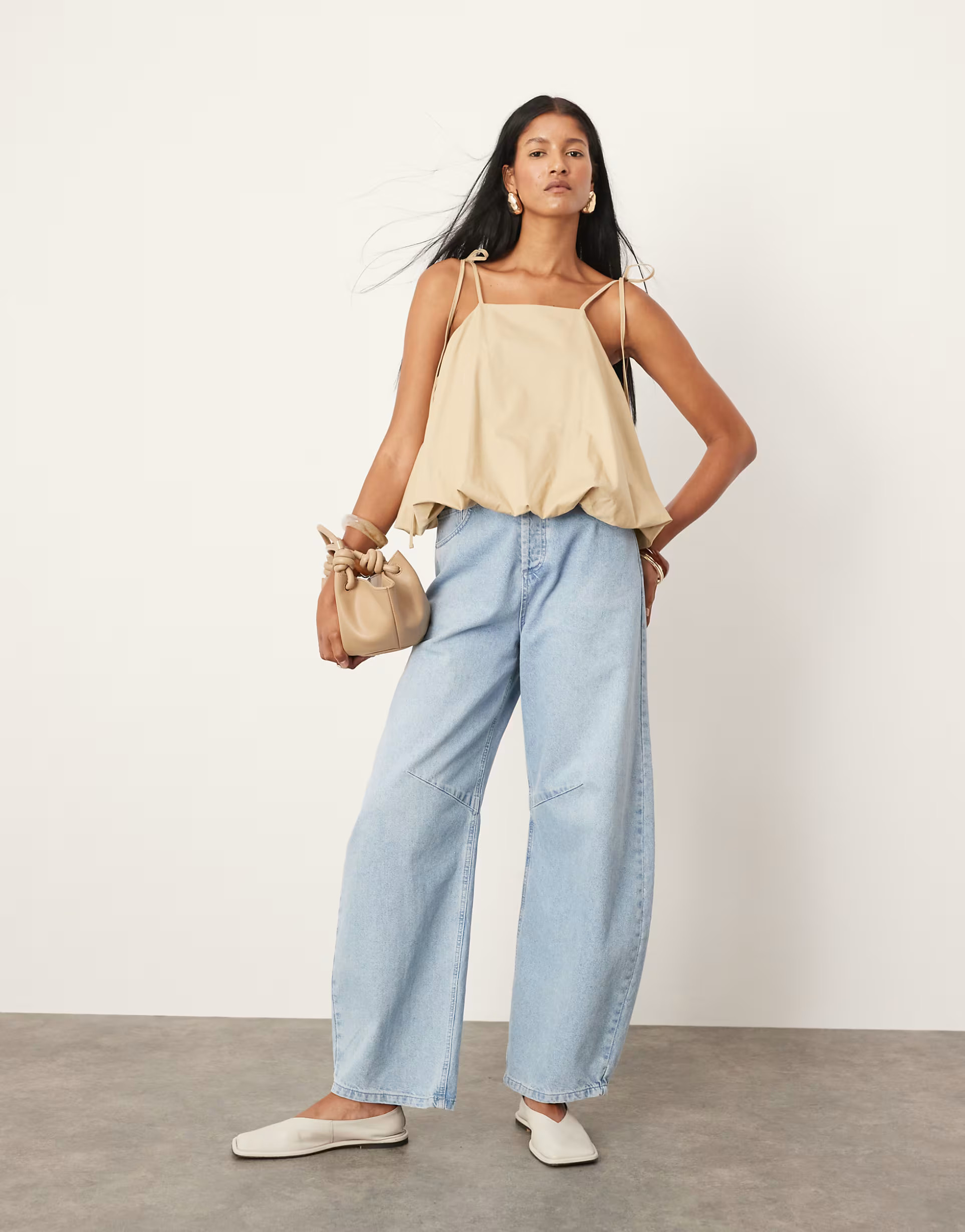 ASOS EDITION bubble hem strappy top in stone | ASOS (Global)