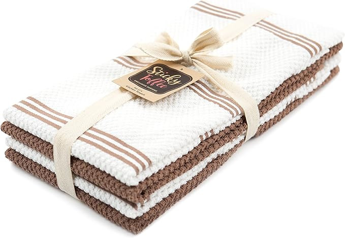 Sticky Toffee Cotton Kitchen Towels Set of 4 – Brown and White Hand Towels 28x16 in, Reusable a... | Amazon (US)
