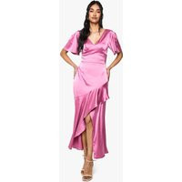 Womens Satin Angel Sleeve Midaxi Dress - Pink - 10 | boohoo (US & Canada)