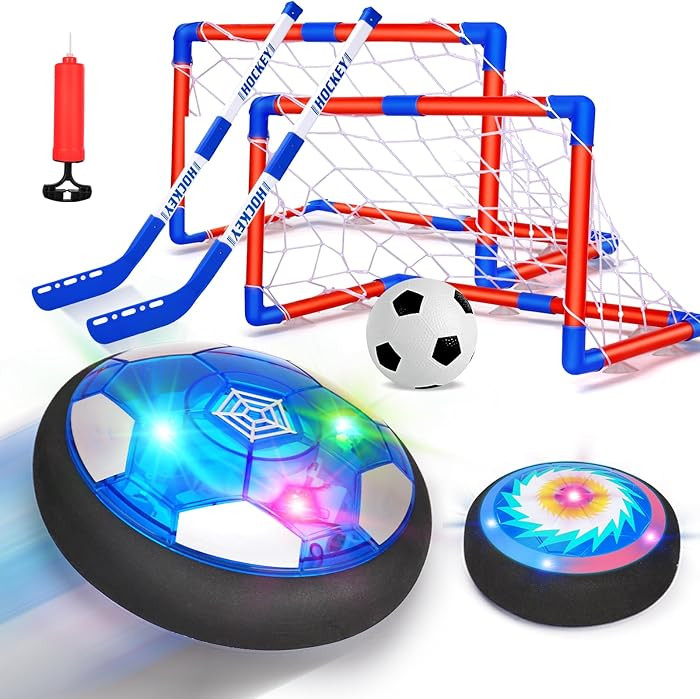Qirptey 3 in 1 Hover Soccer Ball Toddler Hockey Set with LED Lights Indoor Toys for Kids Soccer G... | Amazon (US)