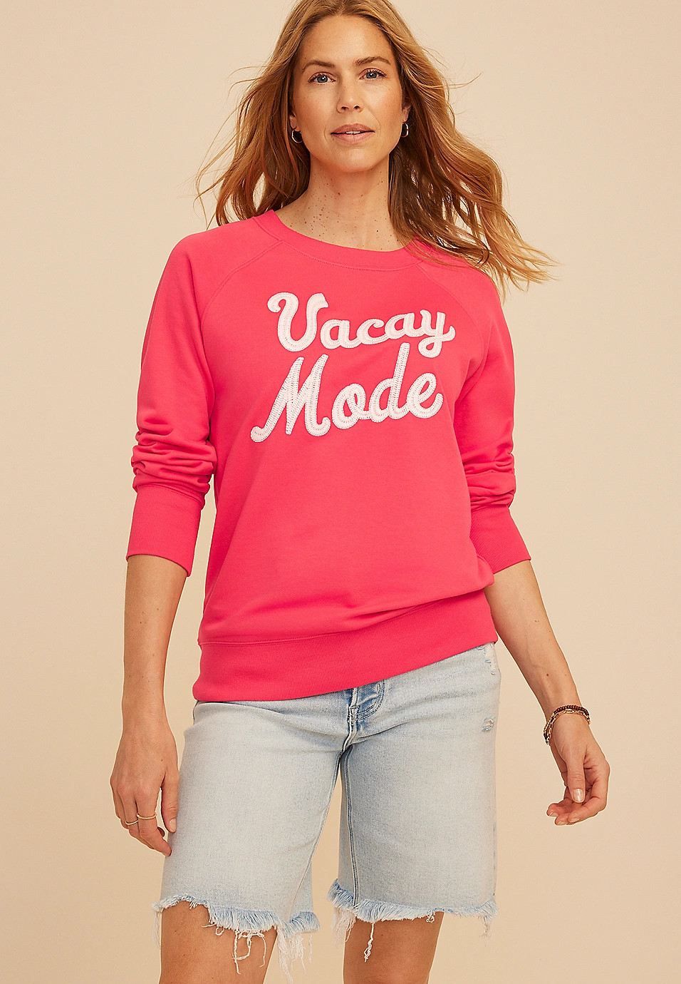 Vacay Mode Embroidered Sweatshirt | Maurices