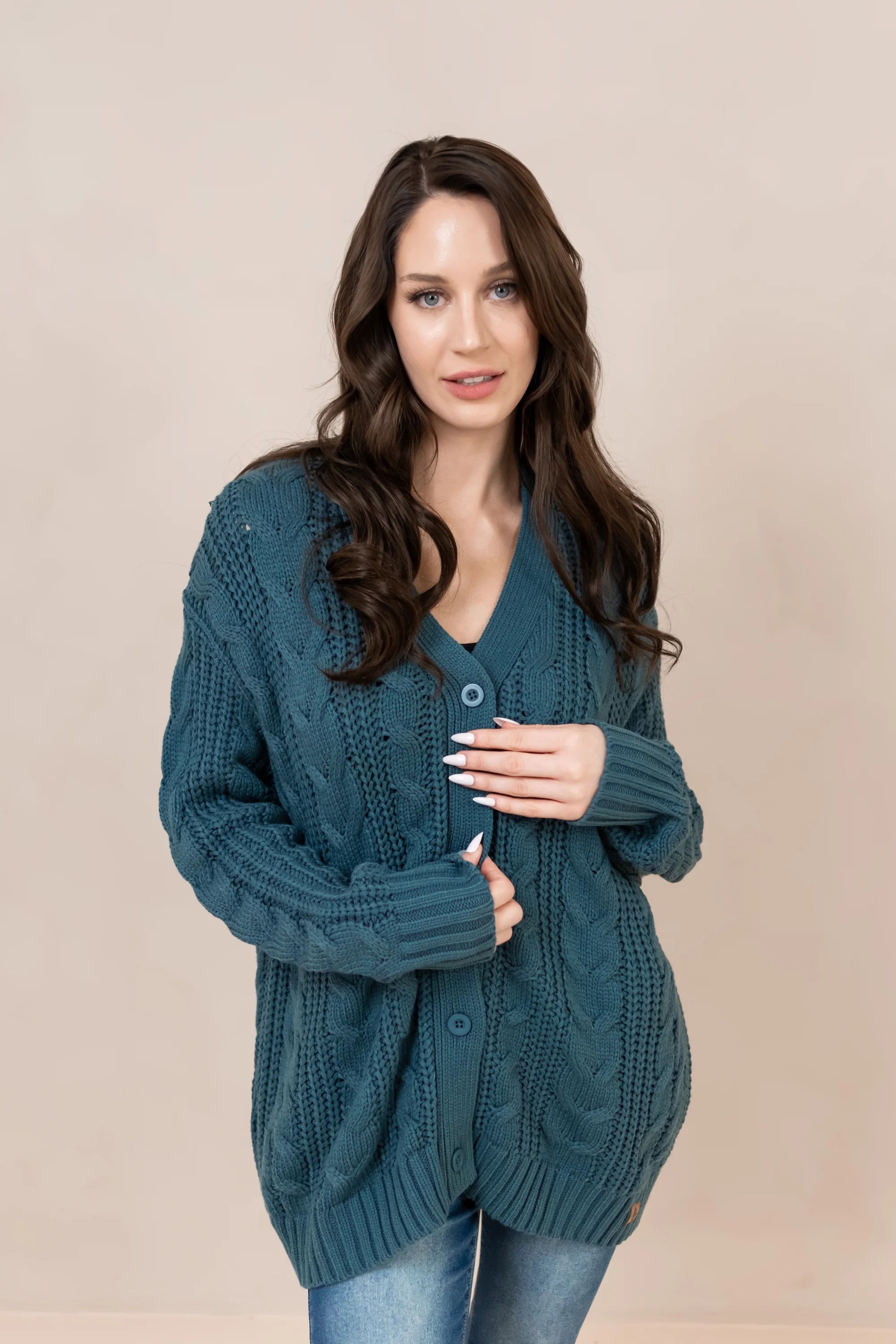 Cable Knit Cardigan in Atlantic | Kyte Living