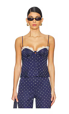 For Love & Lemons Babette Camisole Top in Navy from Revolve.com | Revolve Clothing (Global)