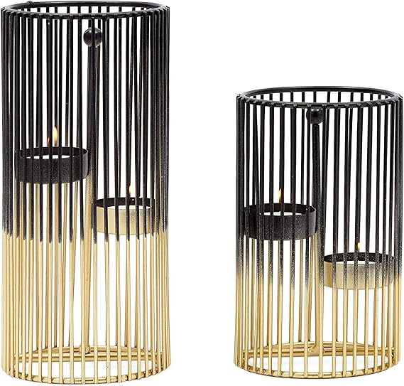 Metal Candle Holder Set, Gold and Black Modern Table Decor (2 Sizes, 2 Pieces) | Amazon (US)
