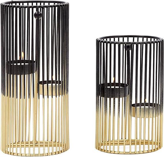 Metal Candle Holder Set, Gold and Black Modern Table Decor (2 Sizes, 2 Pieces) | Amazon (US)