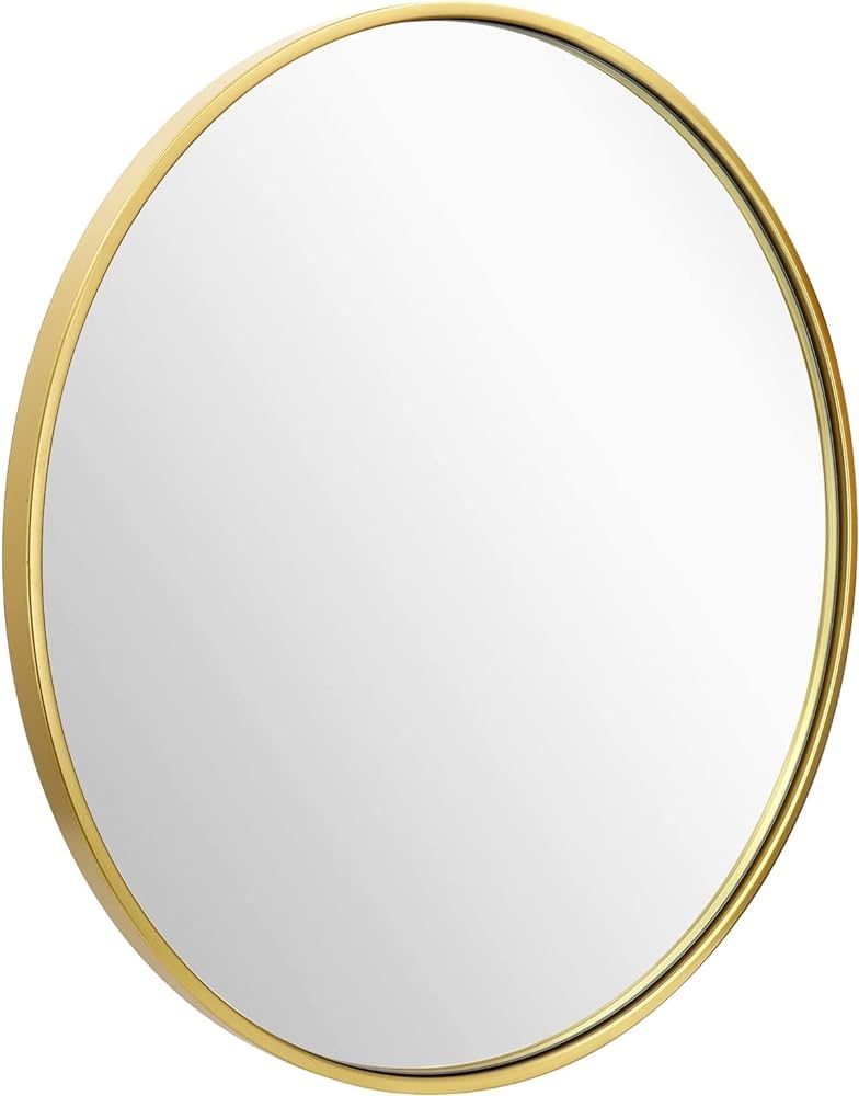 IPOUF 39” Round Mirror, Gold Large Circle Metal Frame Wall Mirror for Entryway, Living Room | Amazon (US)