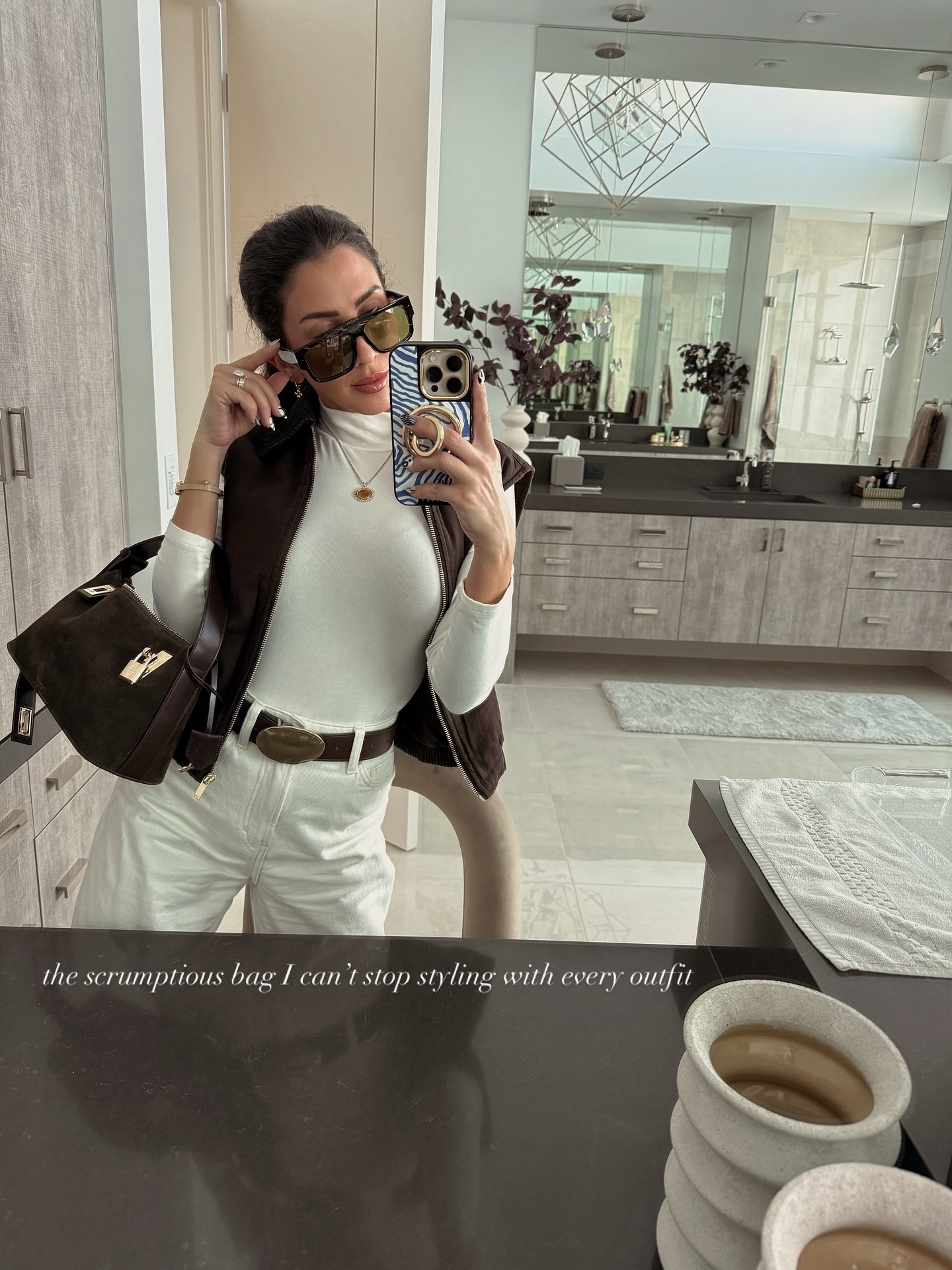 you know you’re Adam Sandler vibes every day when your kids will ask why you’re dressed up @ school pick up… idk if I should feel embarrassed or embarrassed? 😎 

on a serious note, the bag is so scrumptious I bought it in another color —— @verafied_official