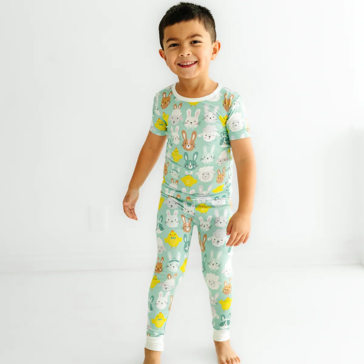 Aqua Pastel Parade Two-Piece Short Sleeve Pajama Set | Little Sleepies