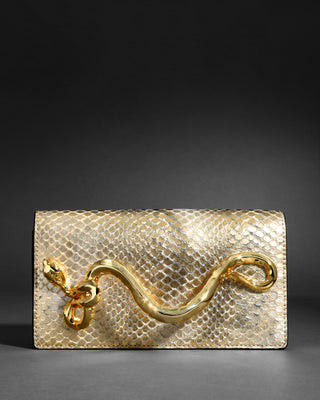 Serpent Side Handle Clutch- Gold Python | Alexis Bittar