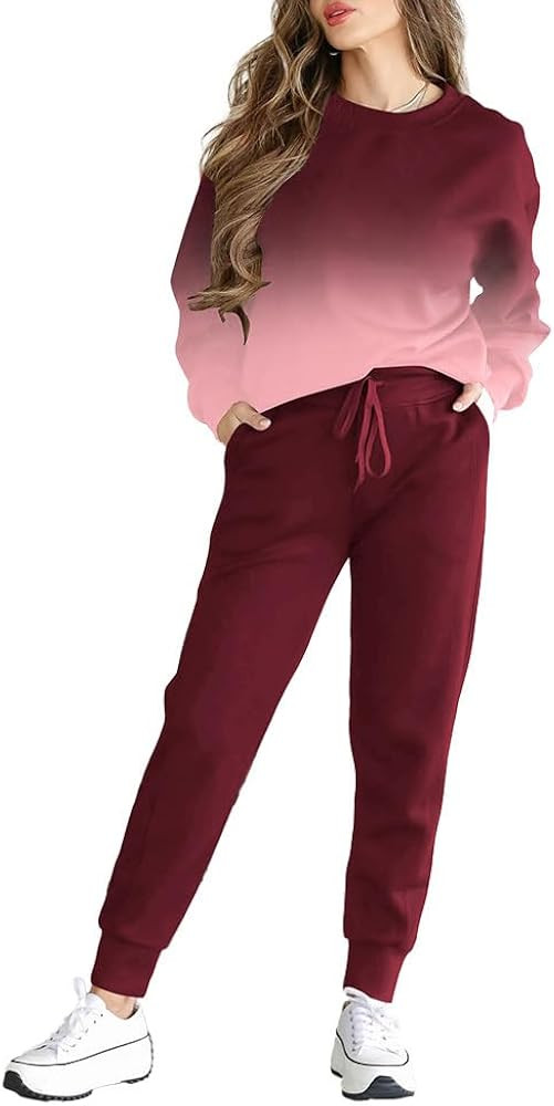 HBQ Sweatsuits For Women Sets 2 Piece Outfits Crewneck Sweatshirts Pullover Tops And Jogger Pants... | Amazon (US)