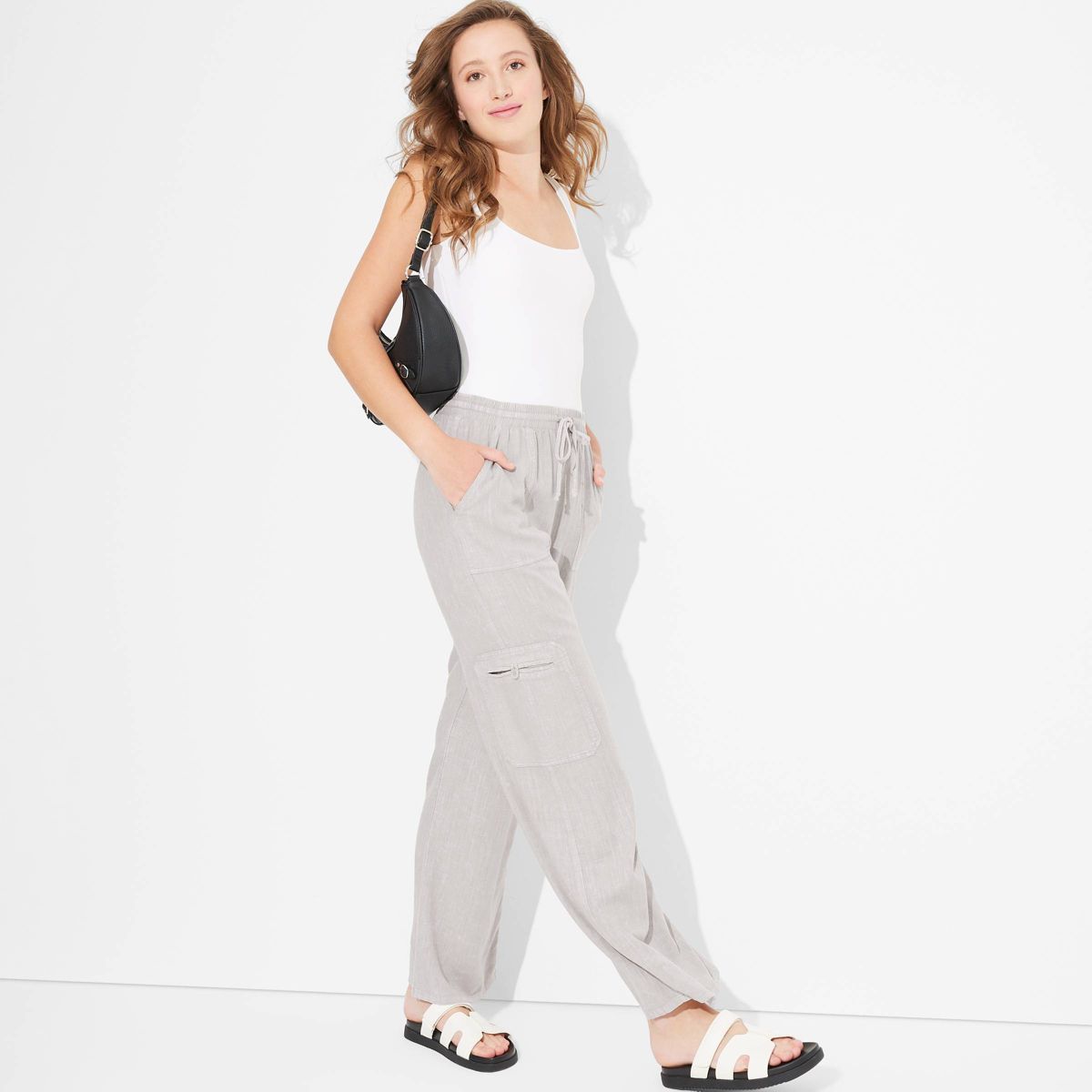 Women's Mid-Rise Wide Leg Vacation Cargo Pants - Wild Fable™ Gray S | Target