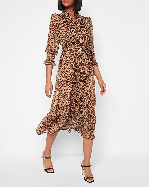Leopard Print Tie Waist Maxi Dress | Express
