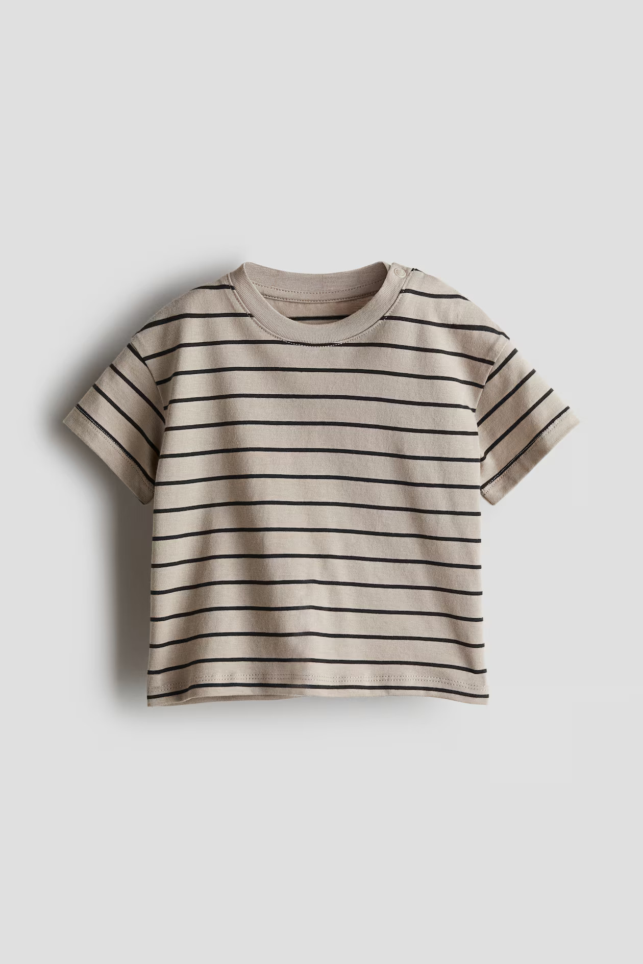 Cotton Jersey T-shirt - Round Neck - Short sleeve - Beige/black-striped - Kids | H&M US | H&M (US + CA)